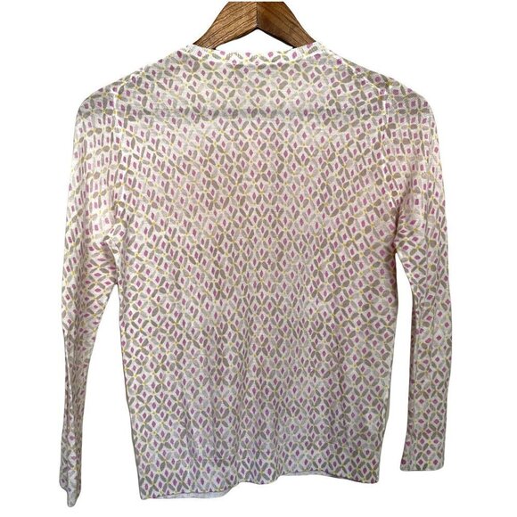 LOFT Womens White Geometric Floral Button Up Ribbed Cuff Cardigan Sweater Medium - Picture 6 of 6